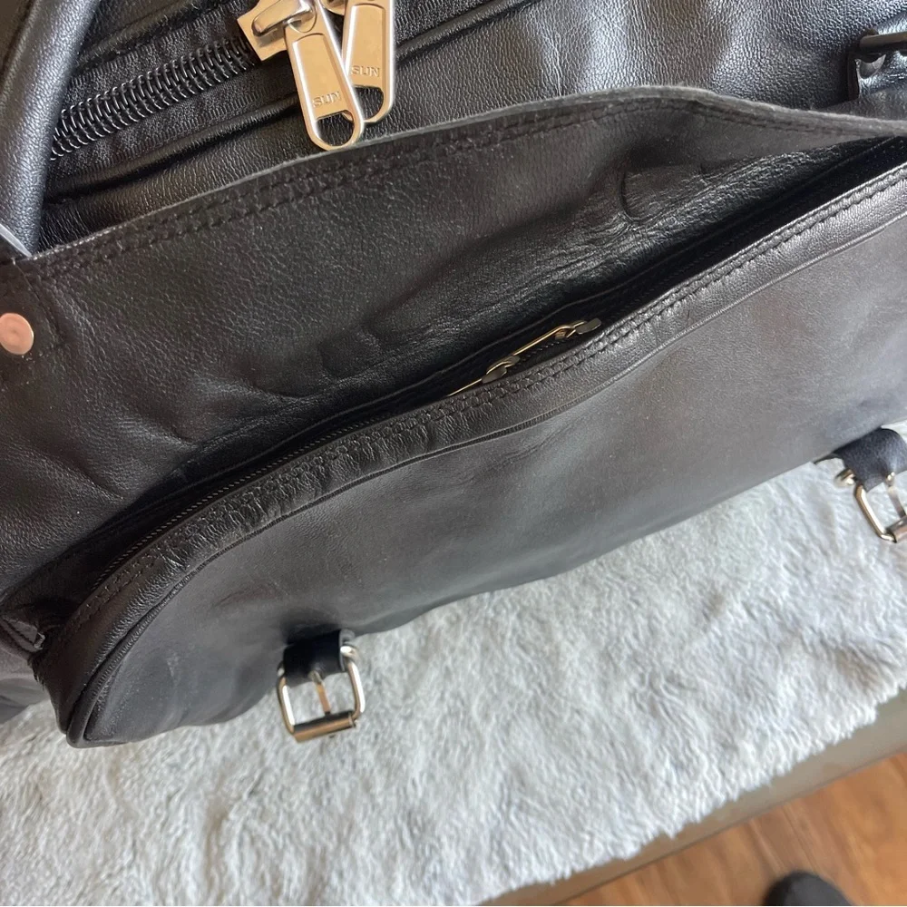 Black Leather Weekender Duffel Bag - Unbranded